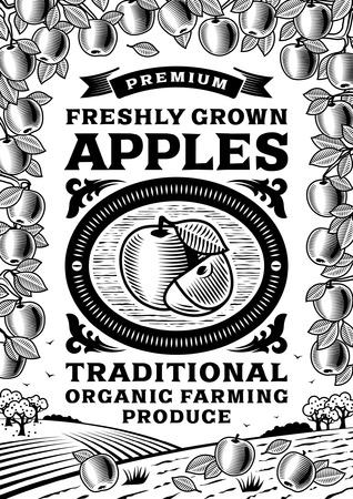 Retro apples poster black and whiteのイラスト素材