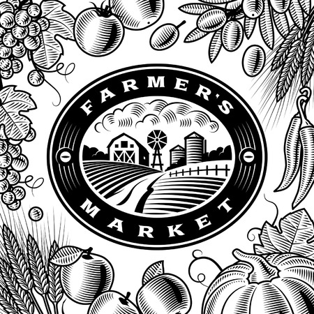 Vintage Farmers Market Label Black And Whiteのイラスト素材