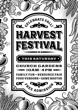 Vintage Harvest Festival Poster Black And Whiteのイラスト素材