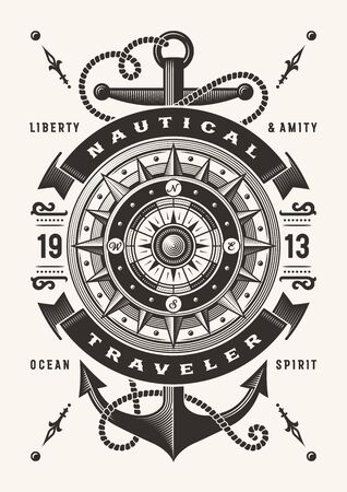 Vintage Nautical Traveler Typography (One Color)のイラスト素材