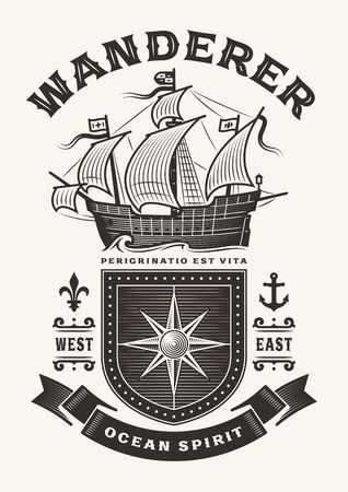 Vintage Nautical Wanderer Typography (One Color)のイラスト素材
