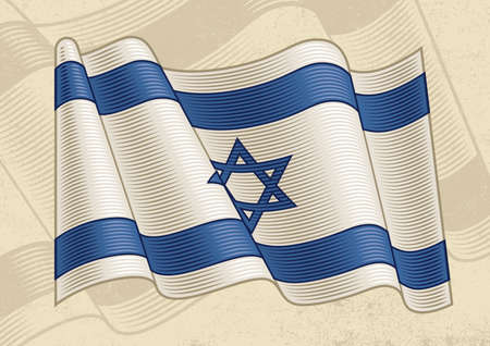 Vintage Flag Of Israel. Editable  vector illustration   in woodcut style.のイラスト素材
