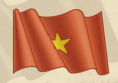 Vintage Flag Of Vietnam. Editable  vector illustration   in woodcut style.のイラスト素材