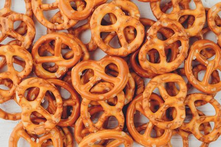 Closeup pretzels on a table. Background.の写真素材