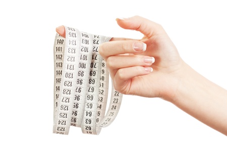 Centimeter in a beautiful female handの写真素材