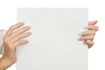 Paper blank leaf in female beautiful handsの写真素材