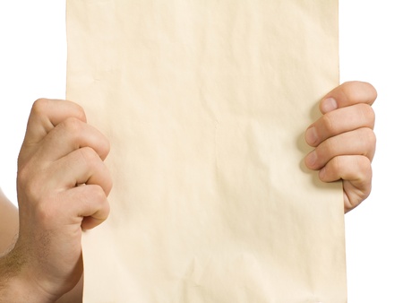 In man s hands an old paperの写真素材