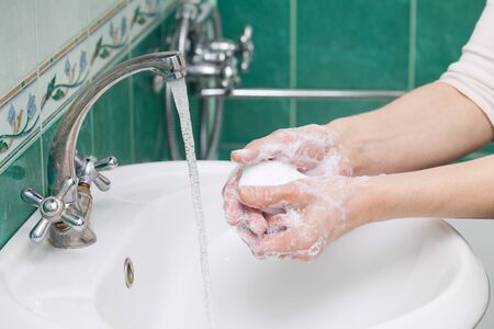 Hands in soap, cleanliness and hygieneの写真素材