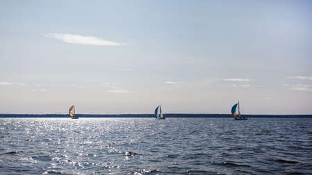 Sailing dinghies, sailing on yachts on waterの写真素材