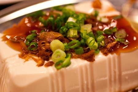 Close up tofu with oyster sause Chinese styleの写真素材