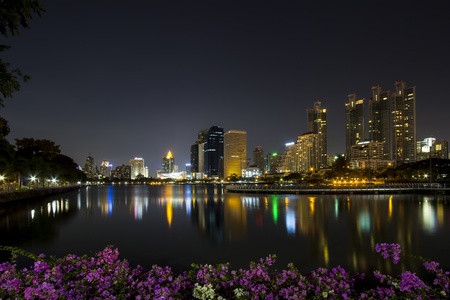 Modern business area at twilight in Bangkok, Thailand