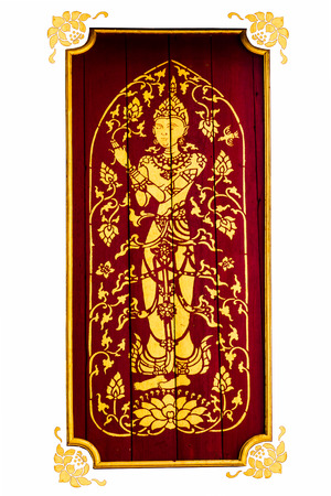 Angel painting on slat in wat thailandの写真素材