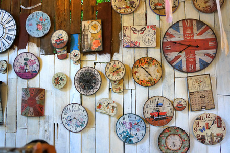 Retro clocks on the wallの写真素材