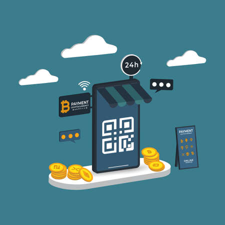 Online shopping 3D isometric Payment cryptography Vector illustration