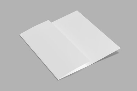 Blank white paper brochure mock up isolated on gray background. 3d illustrationの写真素材