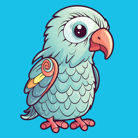 Cute cartoon parrot isolated on blue background. Vector illustration.のイラスト素材