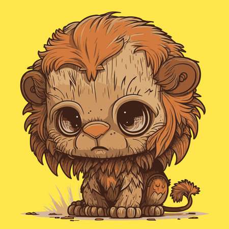 Cute cartoon lion sitting on the ground. Vector illustration for your designのイラスト素材