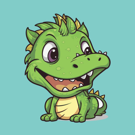 Cute cartoon green dragon. Vector illustration isolated on white background.のイラスト素材