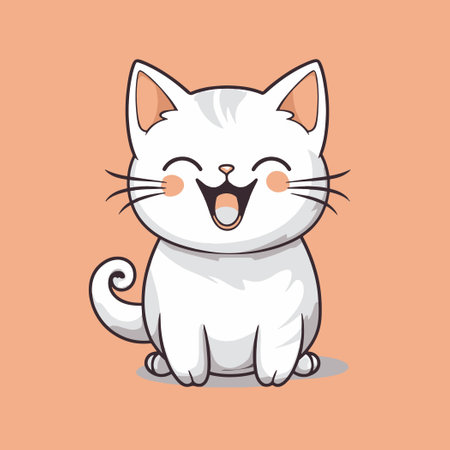 Cute cartoon white cat. Vector illustration isolated on orange background.のイラスト素材