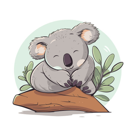 Cute koala sitting on a log. Vector illustration of a wild animal.のイラスト素材
