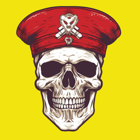 Skull in a military cap with a crossbones on a yellow backgroundのイラスト素材