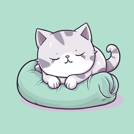 Cute cartoon cat sleeping on a soft pillow. Vector illustration.のイラスト素材