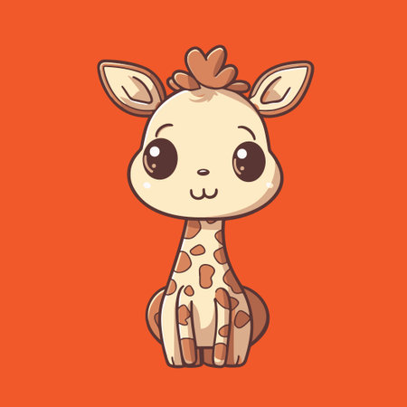 Cute cartoon giraffe. Vector illustration isolated on orange background.のイラスト素材