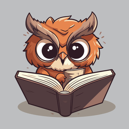 Cute owl reading a book. Vector illustration of a cartoon owl.のイラスト素材