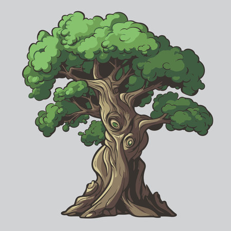 Old tree isolated on gray background. Vector illustrationのイラスト素材