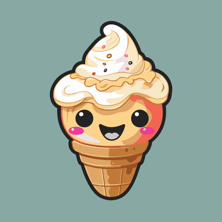 Cute ice cream in a waffle cone. Vector illustration.のイラスト素材