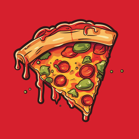 Pizza slice with tomato sauce. Vector illustration of fast food.のイラスト素材