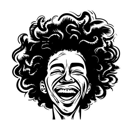 Portrait of a happy man with curly hair. Vector illustration.のイラスト素材