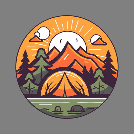 Camping tent in the woods. Vector illustration in flat style.のイラスト素材