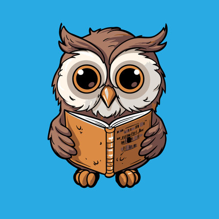 Owl reading a book. Cute cartoon character. Vector illustration.のイラスト素材