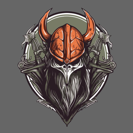 Viking helmet with horns and swords. Vector illustration for tattoo or t-shirt design.のイラスト素材
