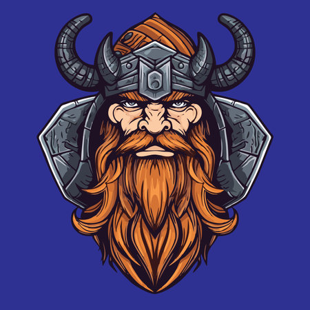 Viking warrior with horned helmet and beard. Vector illustration.のイラスト素材