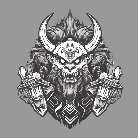 Viking skull with helmet. Vector illustration for t-shirt or poster.のイラスト素材