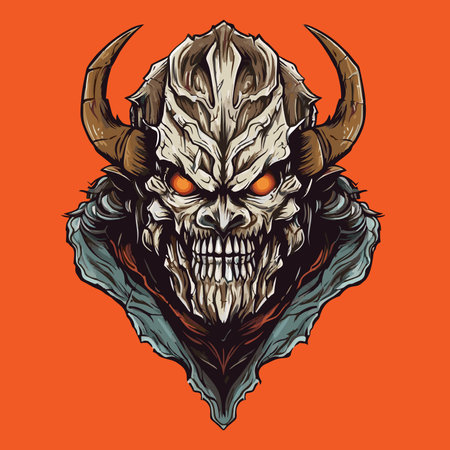 Skull of the demon with horns. Vector illustration on orange background.のイラスト素材