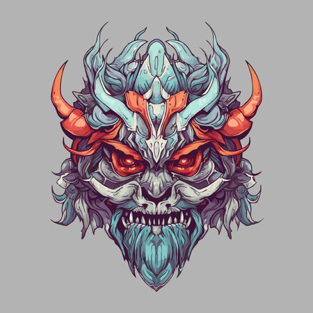 Skull of a demon with horns. Vector illustration for t-shirt.のイラスト素材