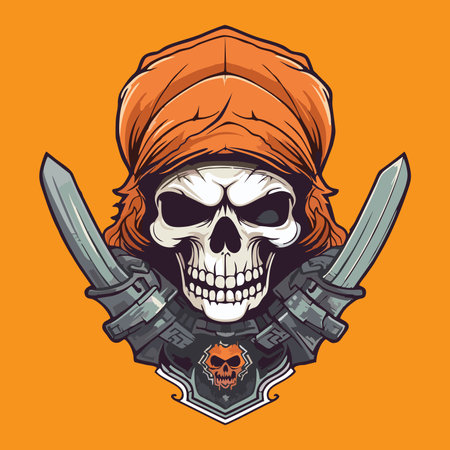 Skull in a turban with two swords. Vector illustration.のイラスト素材
