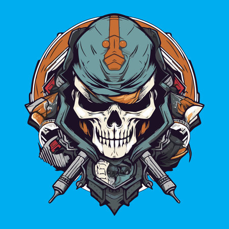 Skull in military helmet. Vector illustration for t-shirt, poster and other uses.のイラスト素材