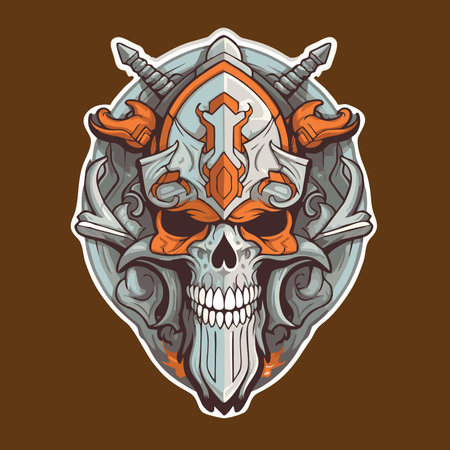Skull in the helmet of a viking warrior. Vector illustrationのイラスト素材