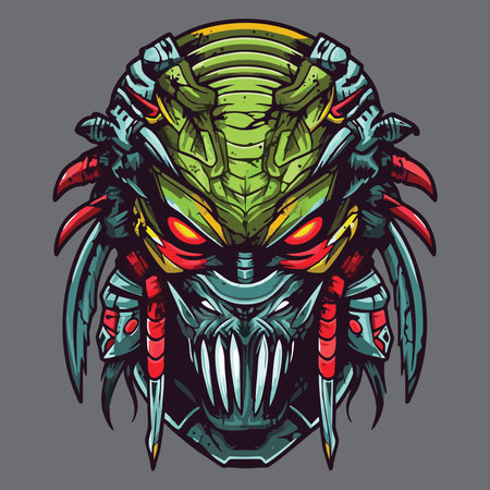 Predator warrior head vector illustration for t-shirt, poster and other usesのイラスト素材