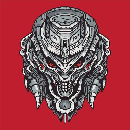 Vector illustration of a predator head. Isolated on red background.のイラスト素材
