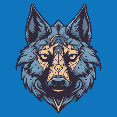 Wolf head vector illustration. Wild wolf head isolated on blue background.
