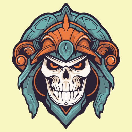 Gothic skull in helmet. Vector illustration for t-shirt print.のイラスト素材