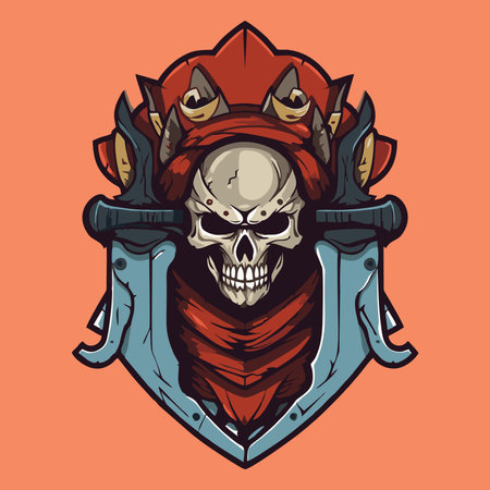 Skull with Crossed Swords on Orange Background. Vector Illustration.のイラスト素材