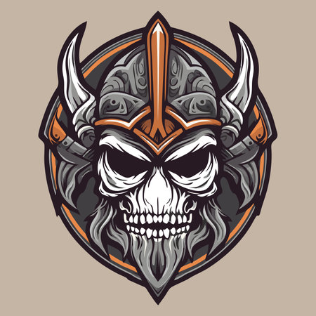 Skull of viking warrior in helmet and armor. Vector illustration.のイラスト素材