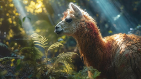 Llama (Vicugna pacos) portrait in the forestの素材