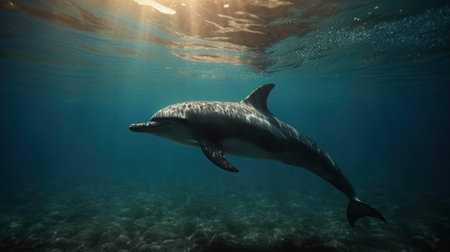 Dolphin swimming underwater in the ocean. Dolphin in the ocean.の素材